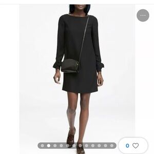 Banana Republic Black Shift Dress Button Down Back Ruffle Cuff size 2
